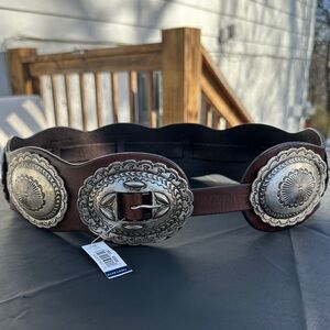 Vintage NWT Ralph Lauren Brown Leather Concho Belt with Silver Buckle